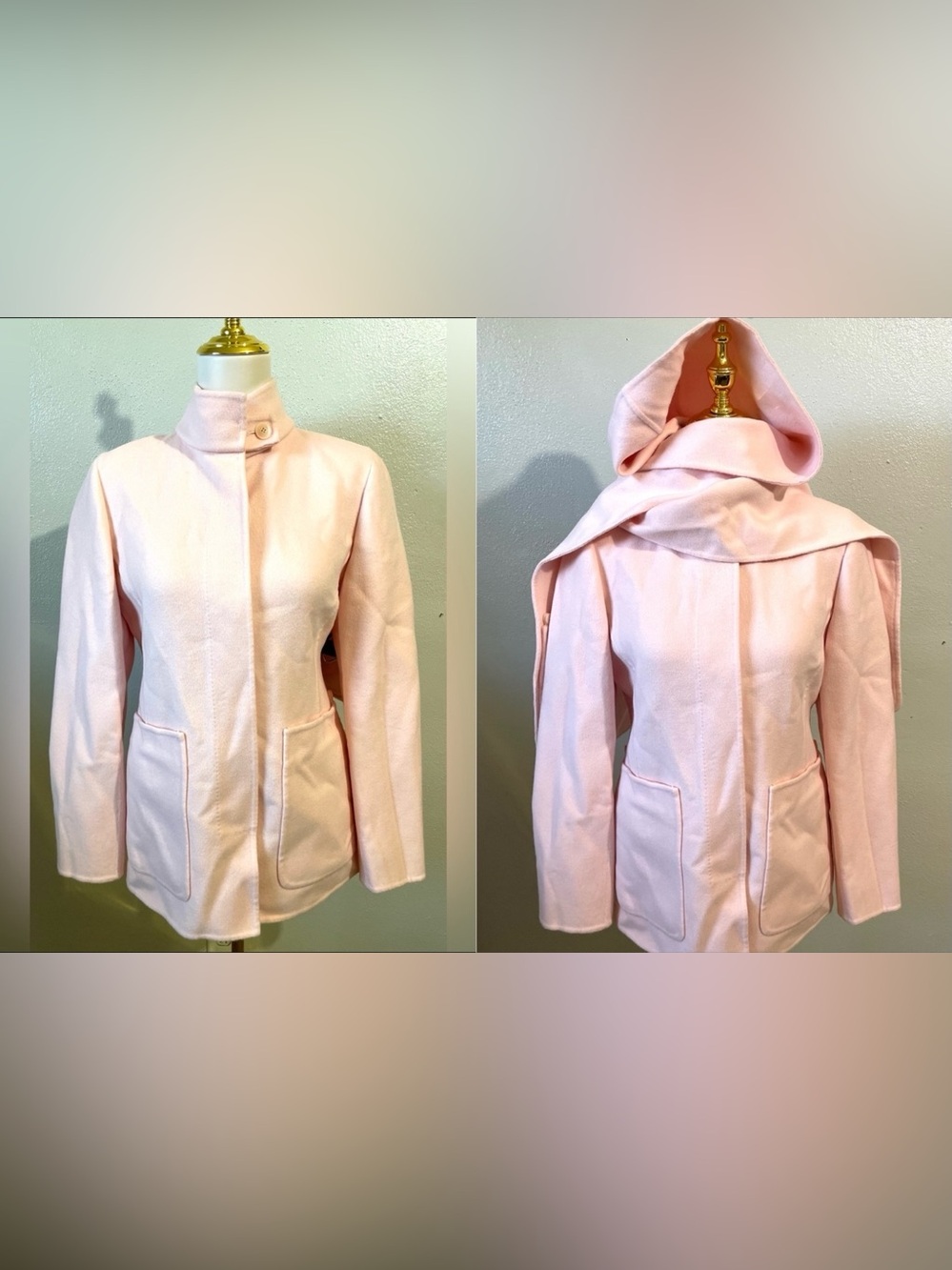 Carlisle Soft Pink Wool Angora Jacket Sz 4 Removable Hooded Scarf Quiet Luxury